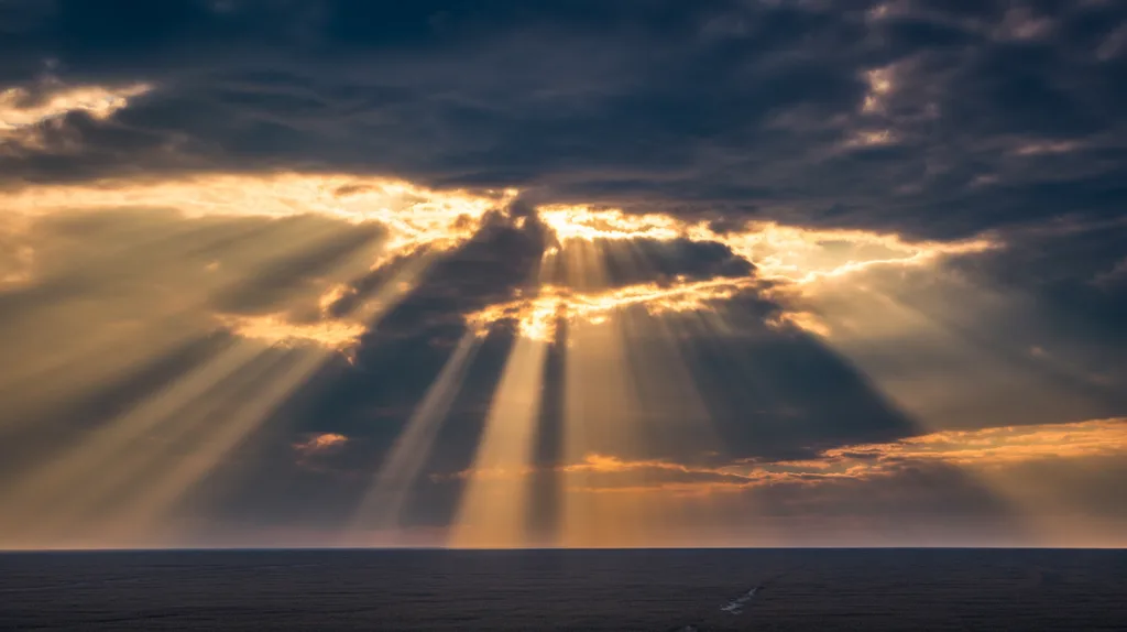 Observable truth β the local sun casting crepuscular rays across the flat plane